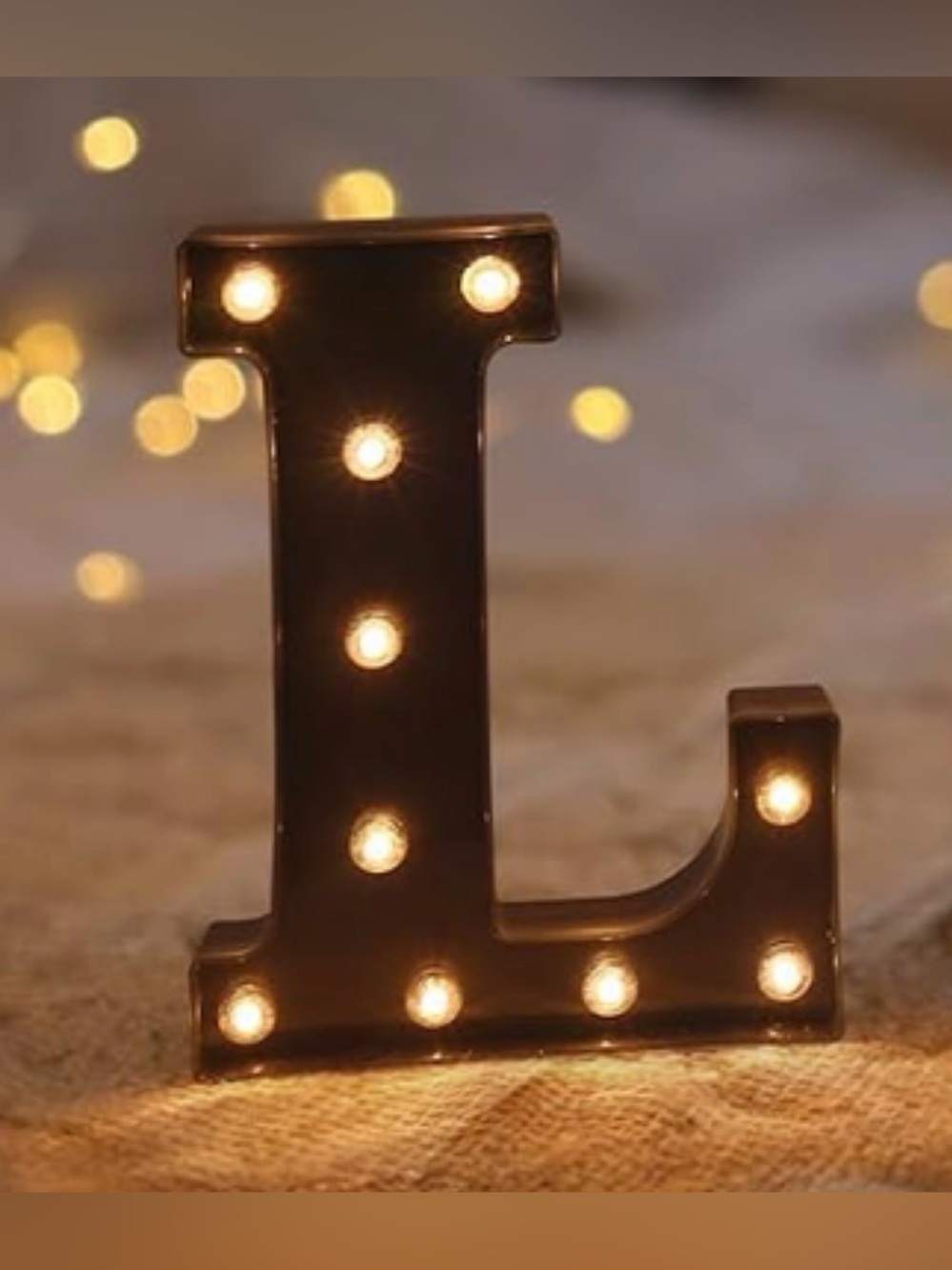 Black Battery Powered Light Up LED Letter "L" Decor